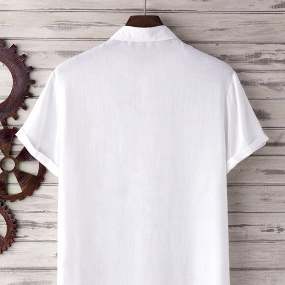 White Basic Men's Button Up Shirt - Picture 3 of 6